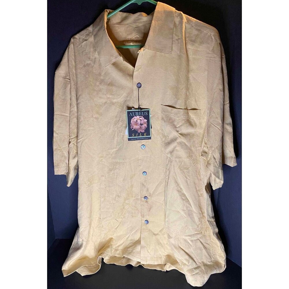 Vtg Aureus Mens XL Hawaiian Floral Button Front Shirt Silk Blend NWT